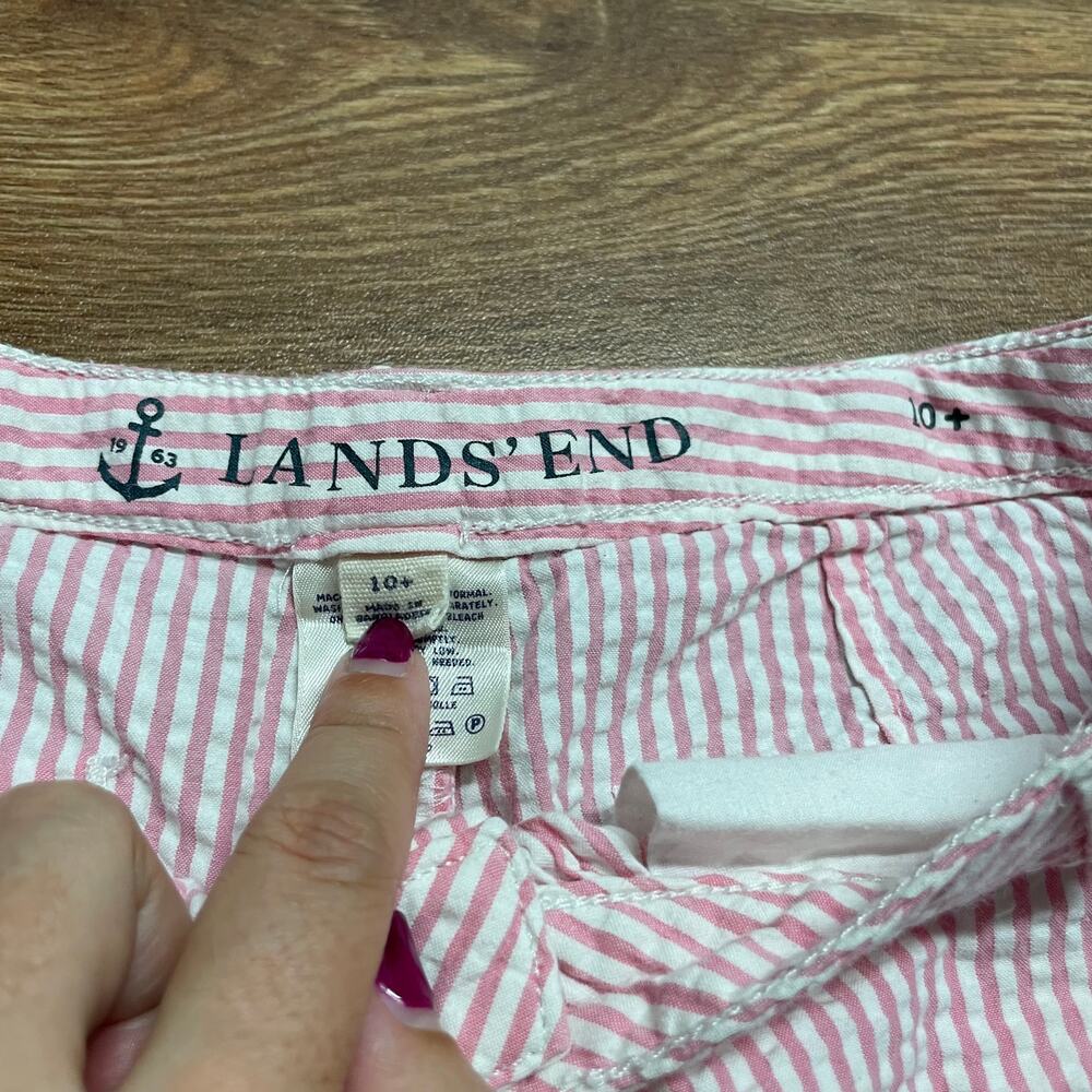 Lands End Girls Pink Seersucker Shorts Cuffed Size 10+ Cotton Casual Summer - Picture 5 of 9